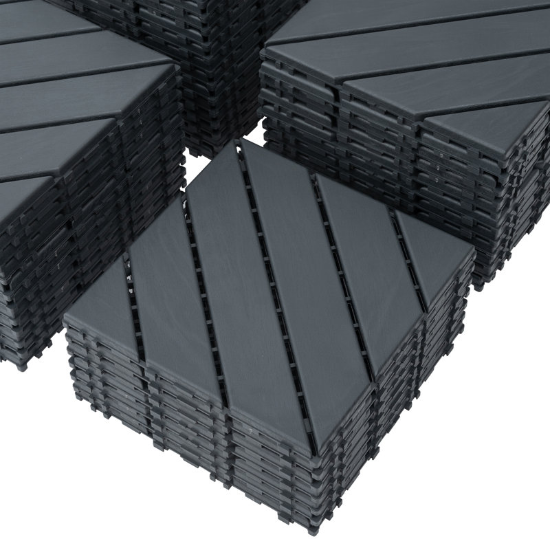 12'' L x 12'' W Plastic Interlocking Deck Tile, Gray