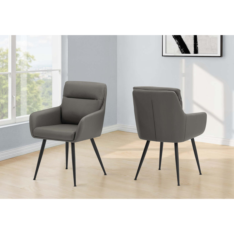 Chaises de salle à manger rembourrées modernes avec pieds en métal noir, ensemble de 2, Grey
