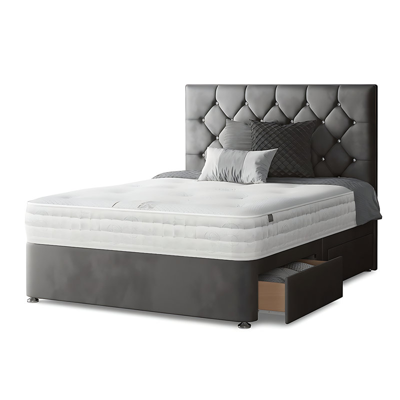 Eberhardt Upholstered UK Double - DE 135 X 190 Cm Divan Bed, Kingsize (5'), Grey, 4 Drawers