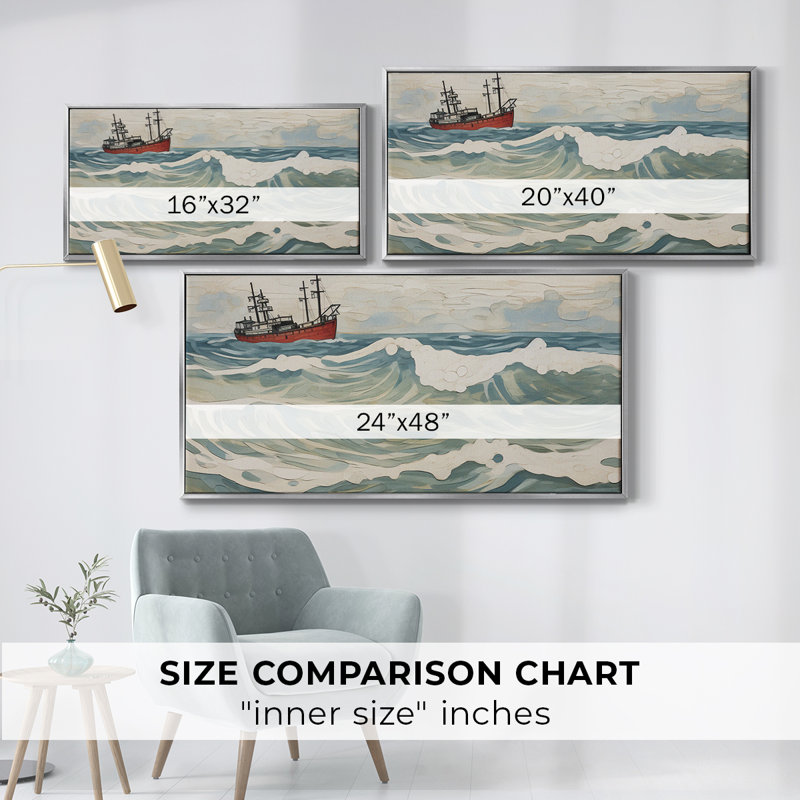 Nautical Series-CDXLI- Toile tendue avec châssis tendue, prête à être accrochée, H 21 po x l 41 po, Argent argent
