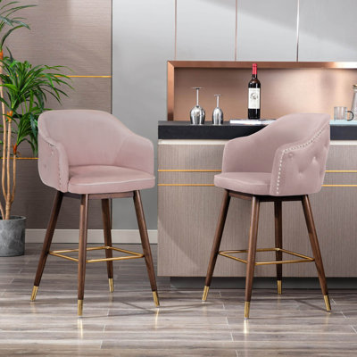 Grieteke 28'' Velvet Upholstered Bar Stool with Rubberwood Legs