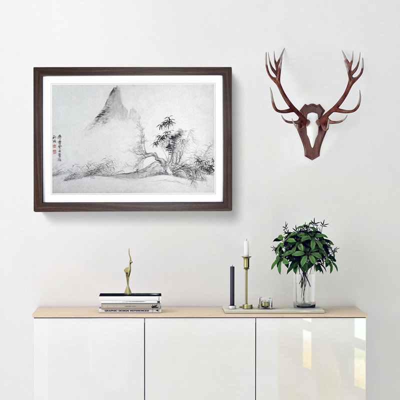 Landscape Vol.5 by Yun Shouping - Picture Frame Drawing Print, 48cm H x 65cm W x 2cm D, Walnut Framed