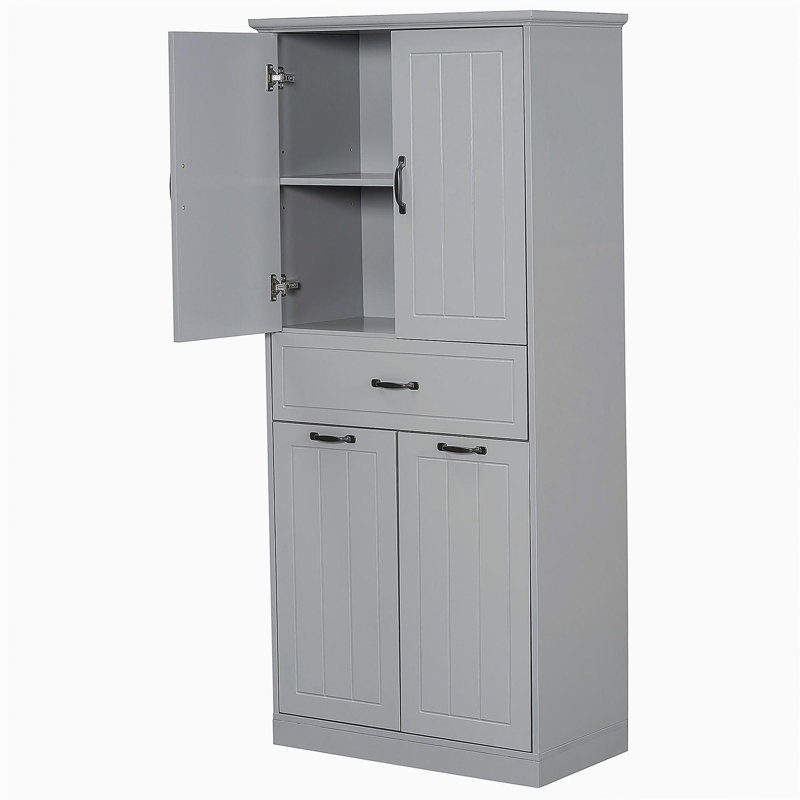 Armoire de rangement pour salle de bain avec panier à linge, Gris