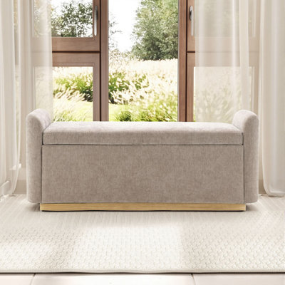 49" Upholstered Chenille Bench With Storage Entryway Bench For Bedroom, Living Room