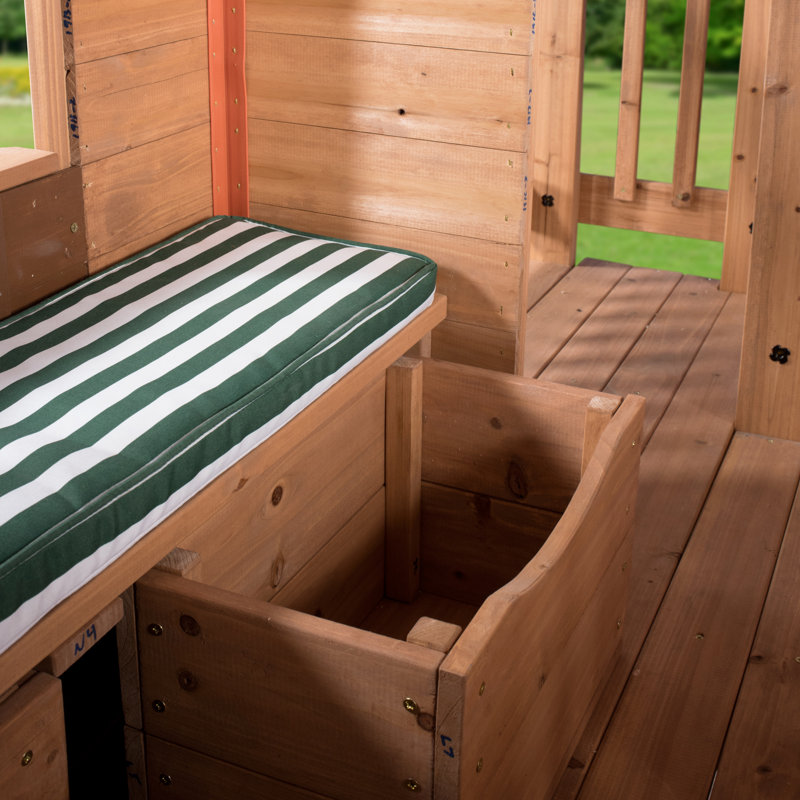 Scenic Heights Cedar Wooden Playhouse with Upper Deck and Stairs