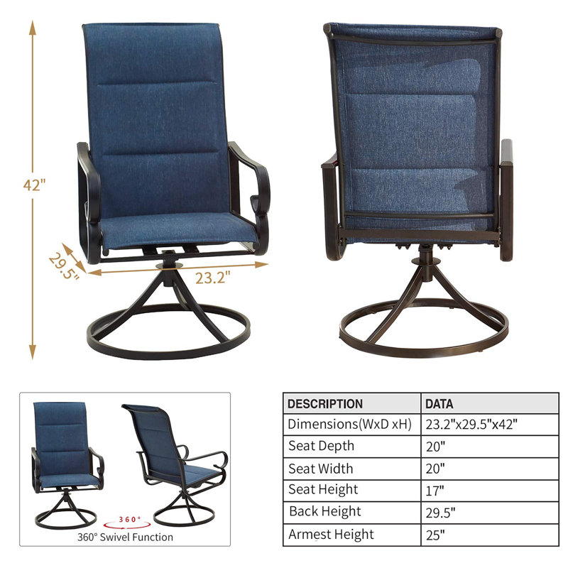 Patio Dining Swivel Chairs High Back Outdoor, Blue