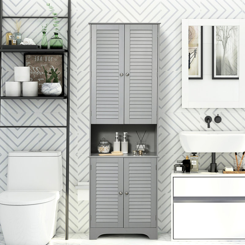 Armoire de salle de bain avec construction stable - Tablette et comptoir réglables gris H 70,22 po, grand rangement autoportant étroit pour divers endroits