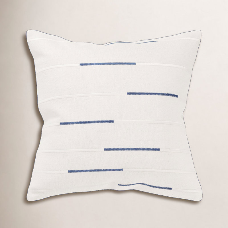 Oda Embroidered Cotton Throw Pillow, Ivory/Dark Blue