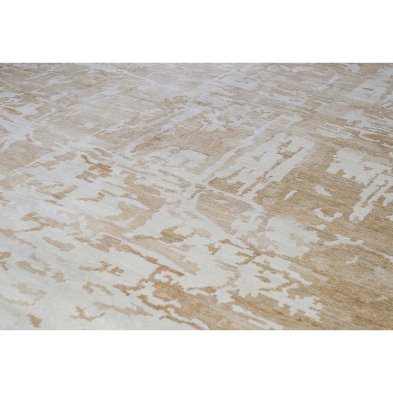 Wool Abstract Area Rug in White