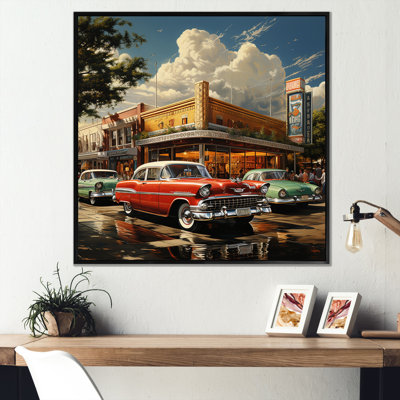 Red Mid Century Retro Reverie - Transportation Canvas Wall Art