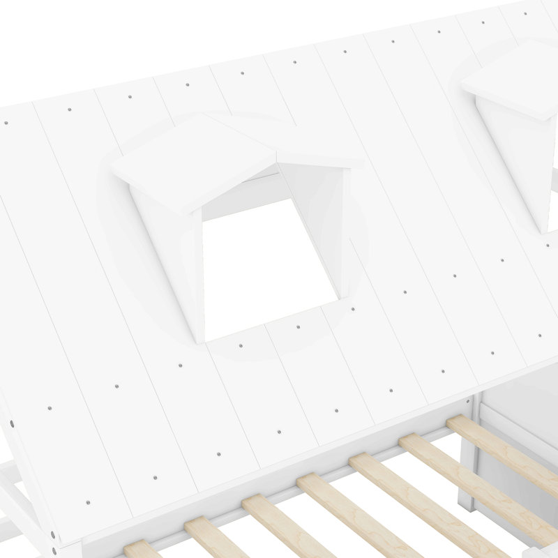 Structure de lit en bois avec 4 tiroirs de rangement, Lit simple, Blanc