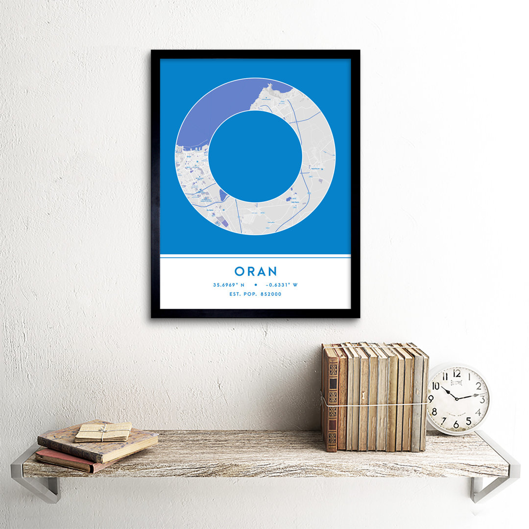 Oran Algeria City Map Blue - Single Picture Frame Typography
