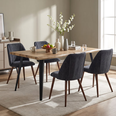 Ensemble de salle à manger moderne Negin 5 pièces 63 po avec table à bords naturels aspect bois et chaises rembourrées