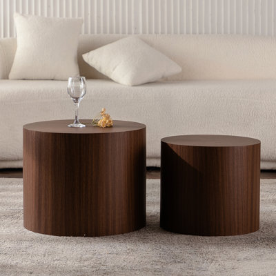 Nesting Coffee Table Of 2, Round Wooden Tables For Compact Spaces, Modern Living Room Bedroom Accent Tables, Waterproof And Alluring Pair, Wood Small