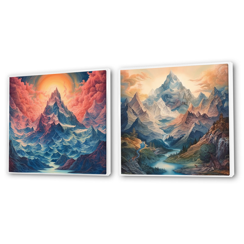 «Mystical Mountain Mistmagical Daydreames» 2 pièces, Cadre flottant blanc, H 36 po x l 73 po