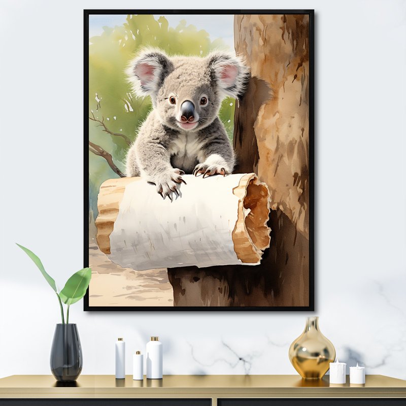 «Cude Koala Cuddle In Austall», art mural Koala, Cadre flottant noir, H 32 po x l 16 po x P 1 po
