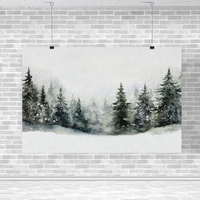 «Evergreen Pine Snowy Forest», aquarelle, art mural, 16 x 20