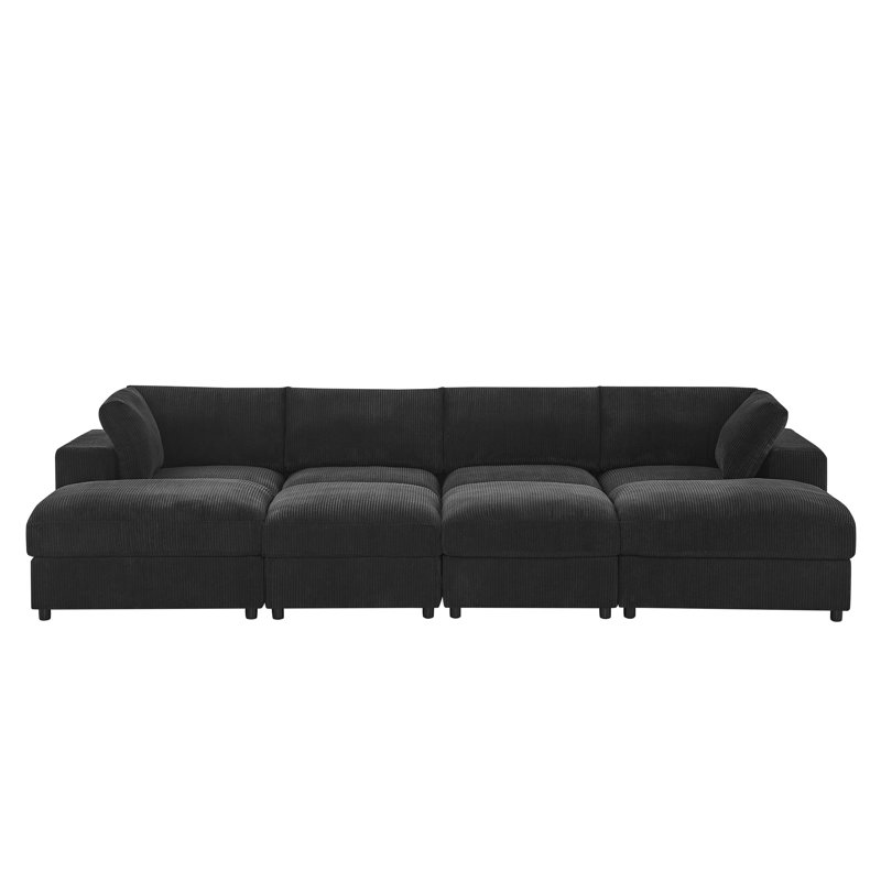 Coldbayworth Corduroy Upholstered Modular Sectional, Black Corduroy