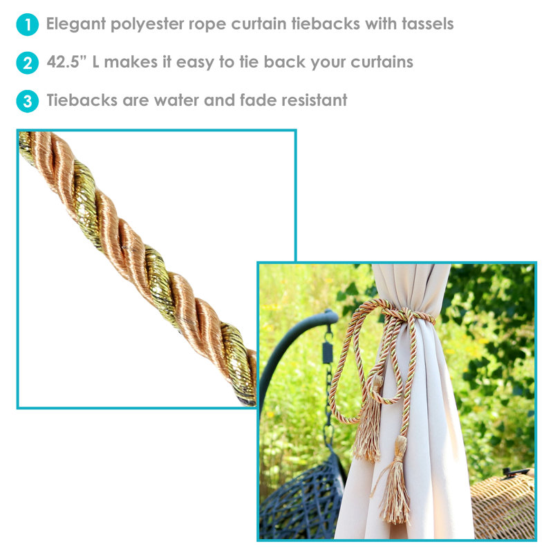 Copper Finish Polyester Rope Curtain Tiebacks with Tassels (Set of 2)
