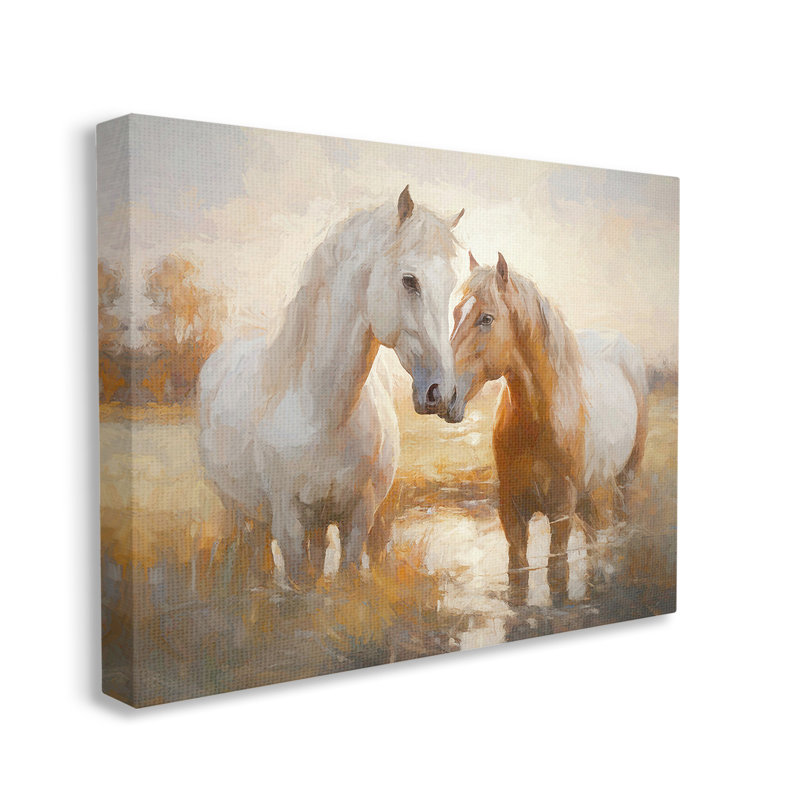 «Horses in Shallow Creek», art mural sur toile par Ramona Murdock, H 36 po x l 48 po