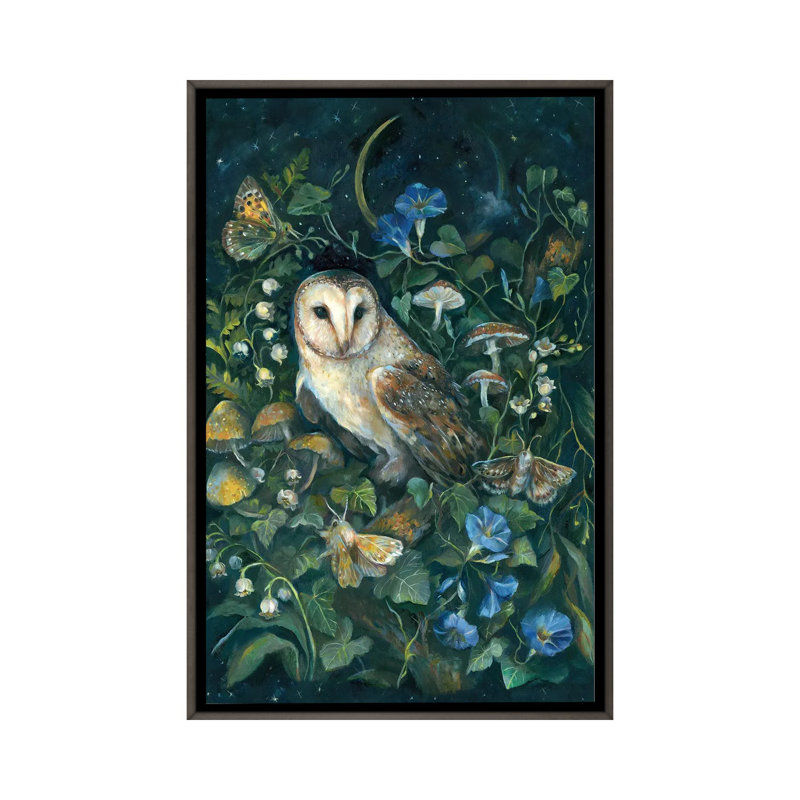 Barn Owl - reproduction d'art murale - toile encadrée, H 26 po x l 18 po, Reproduction encadrée sans passe-partout, Gris