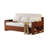 Compact 3-in-1 Sofa Bed with Pull-Out Table & Storage, Walnut Frame, Linen Cushions