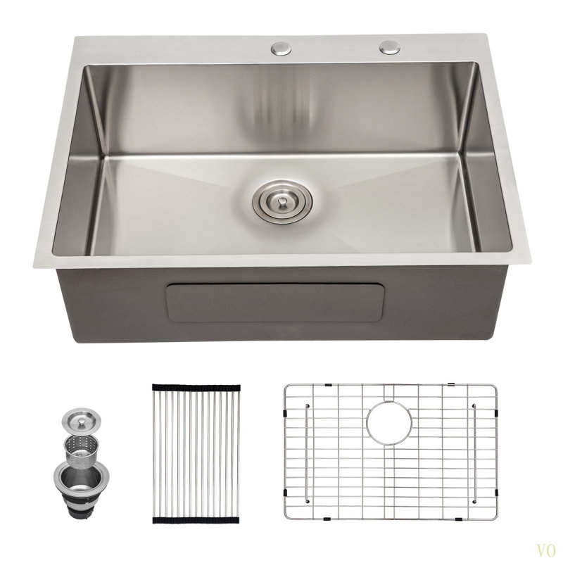 33X22 Inch Kitchen Sink Drop In 16 Gauge Stainless Steel 33" Single Bowl Topmount Kitchen Sink Basin