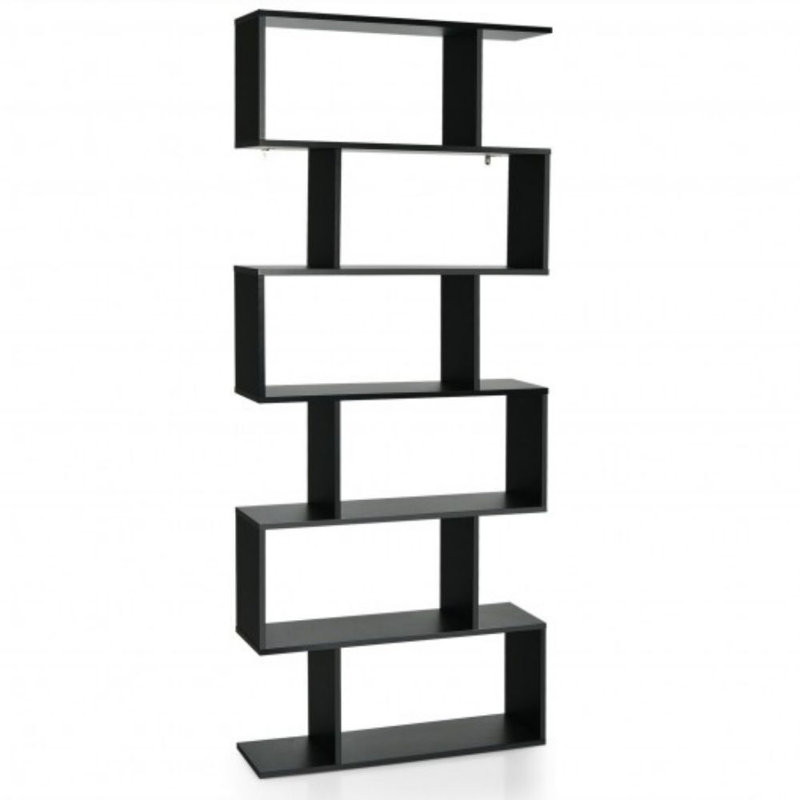 75" H x 31.5" W Geometric Bookcase, Black, 75'' H X 31.5'' W X 9'' D