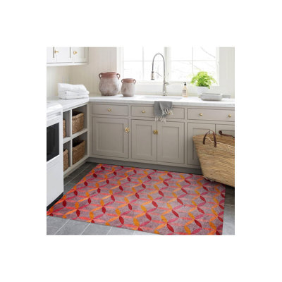 Orange Tones Geometric Shapes Pattern Modern Decorative Washable Rug