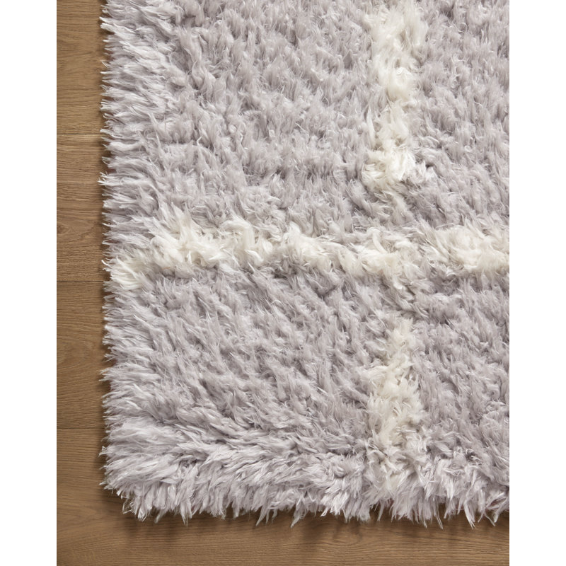 Amira Silver and Ivory Geometric Polyester Area Rug