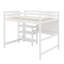 Lit mezzanine simple, bureau intégré, tablettes de rangement et tableau d'écriture, peu encombrant-439274426