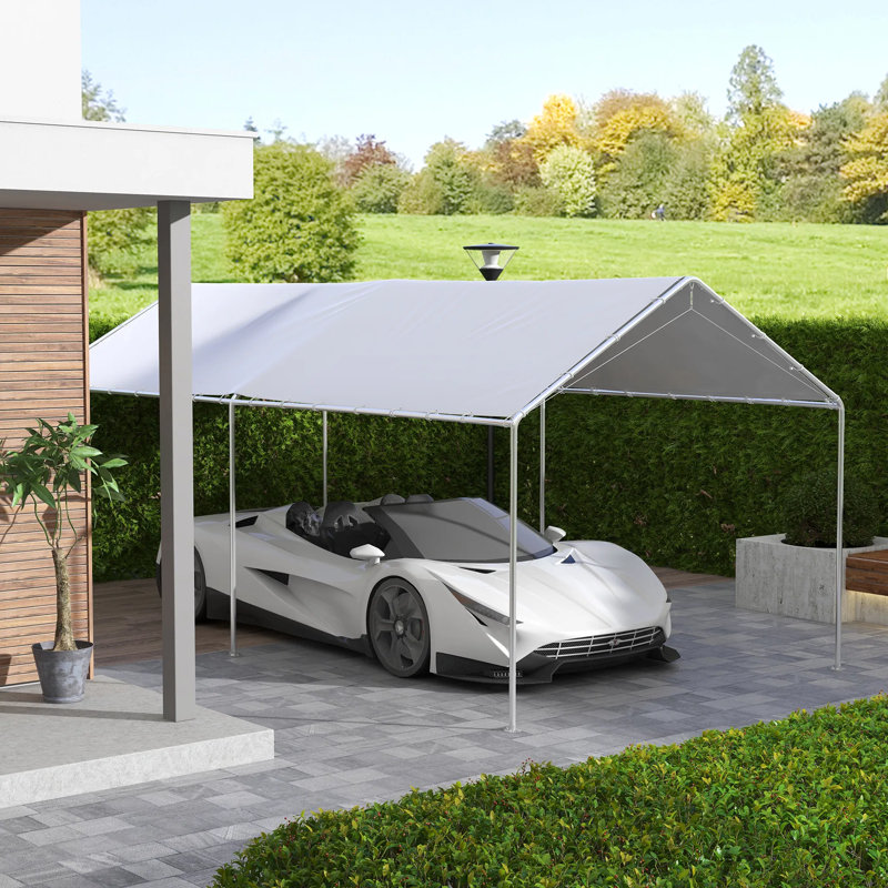 Cover Only !!!--10' X 20' Carport Replacement Top Canopy Cover, UV Resistant And Water Resistant Car Port Portable Garage Tent Cover With Ball Bungee Cords, White