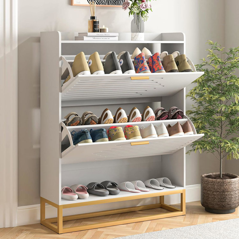 20 Pair Flip Down Shoe Storage, White
