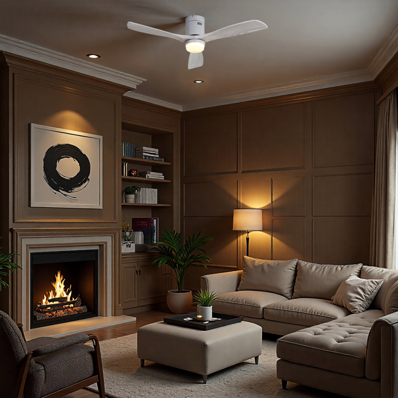 Ventilateur de plafond 52 po avec lumière DEL et moteur à courant continu réversible Airys, Gris / chêne gris