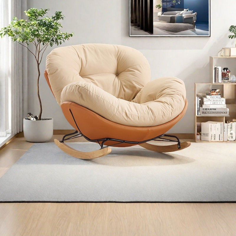 Chaise berçante ergonomique en métal capitonné, Beige/Orange