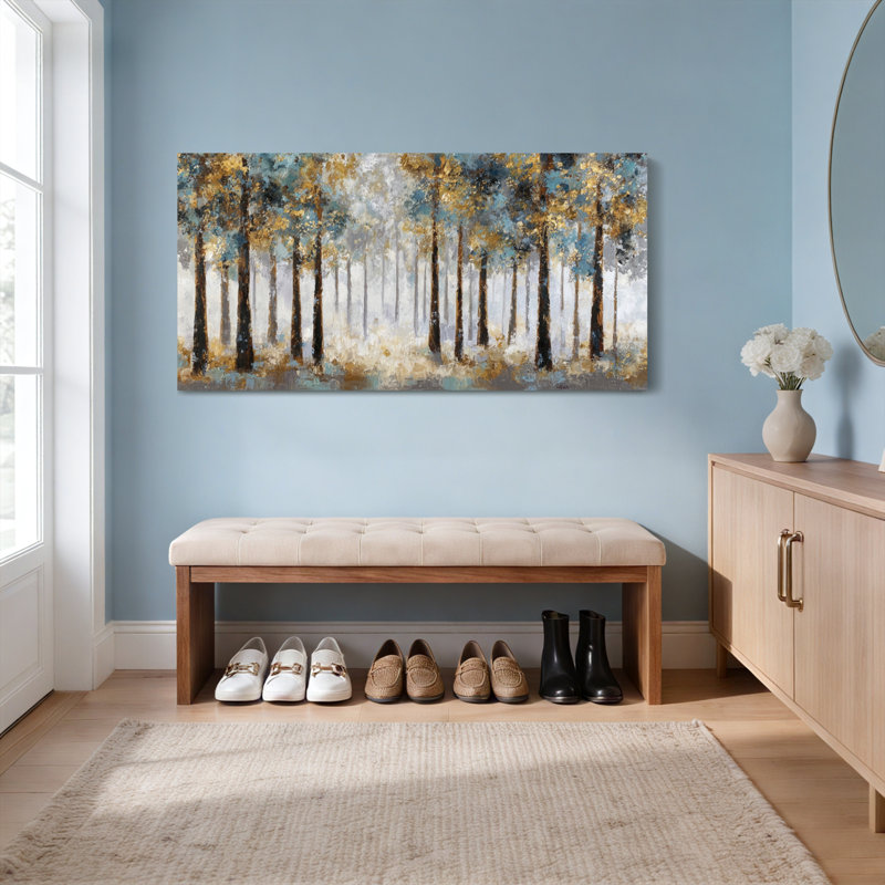 Ensemble de 1 tableau abstrait représentant des arbres de la forêt, H 28 po x l 58 po