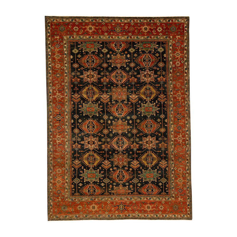Tapis bleu et rouge noué à la main de haute qualité