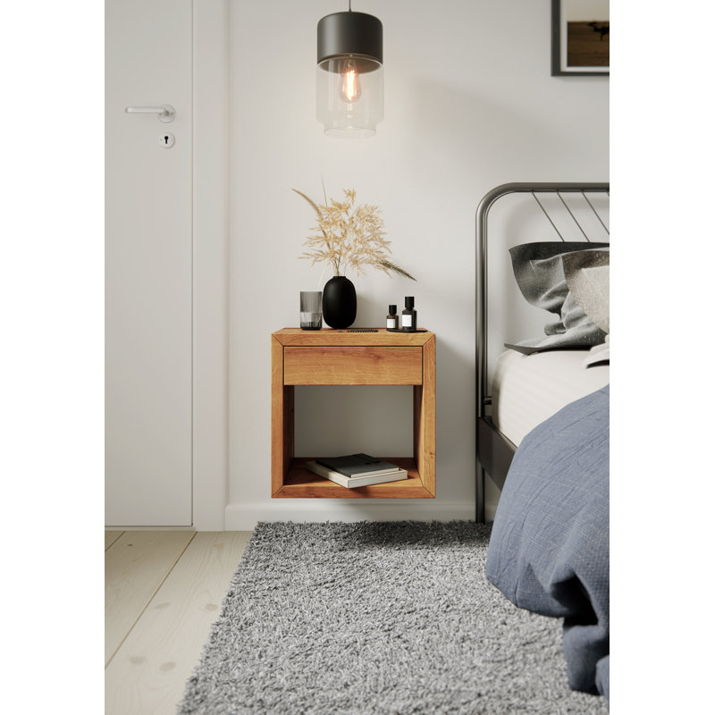 Hugo - Solid Oak Wood Floating Nightstand / Bedside Table With 1 Drawer