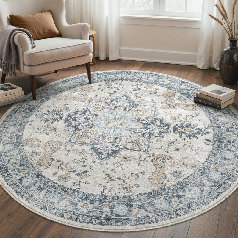 Tapis oriental performance Roehit, Bleu, Rond 6 pi