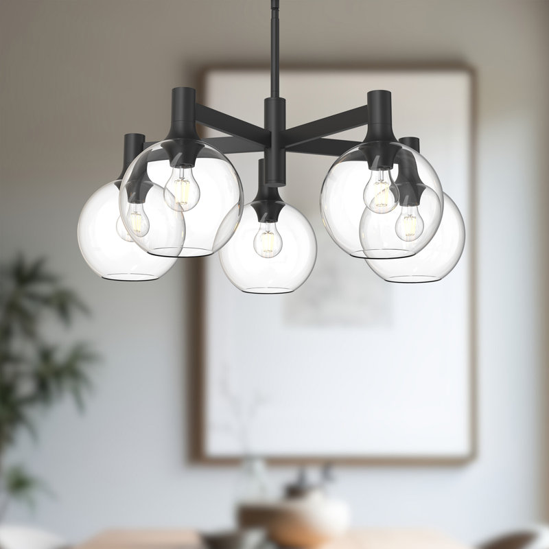 Castilla 5 - Light Globe Chandelier, Matte Black, Clear