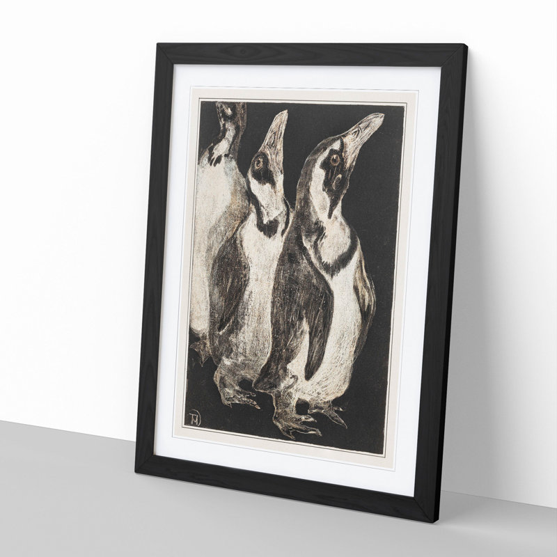 Three Penguins by Theo Van Hoytema - Picture Frame Drawing, 36cm H x 27cm W x 2cm D, Black