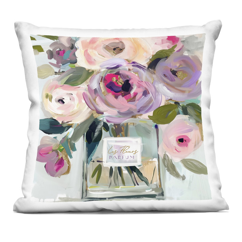 Coussin décoratif avec bouquet de parfum romantique, design par Annabelle Hall