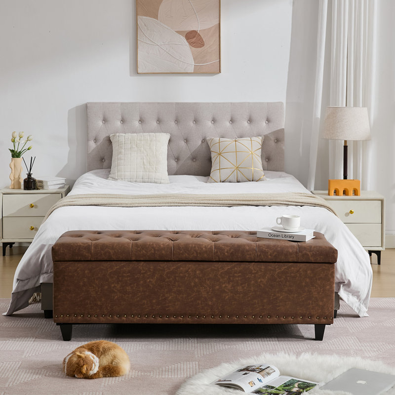 Espana 51'' Upholstered Tufted Storage Ottoman, Brown Faux Leather