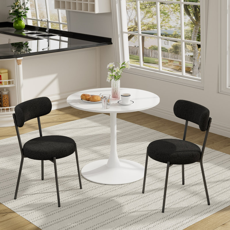 Ensemble de salle à manger rond 3 pièces pour petits espaces de cuisine, Blanc, Noir, noir, noir, noir, Blanc