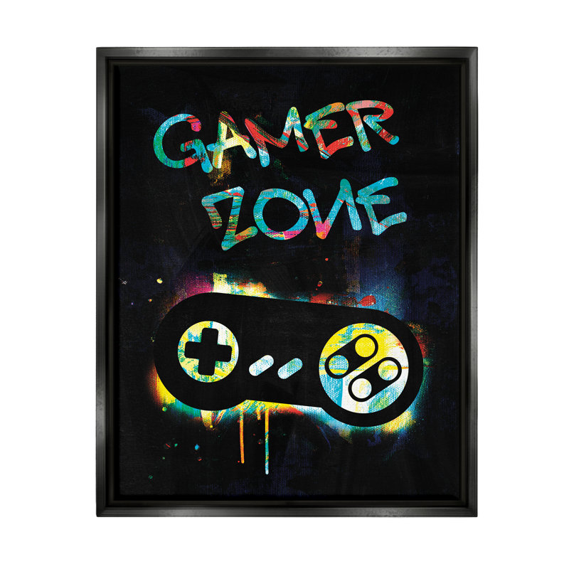 "Gamer Zone Vintage" Neon Paint Splatter "par Victoria Barnes - cadre flottant, impression sur toile