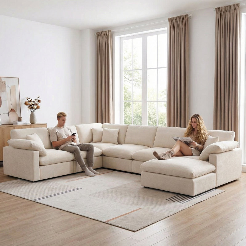 Canapé modulaire en coin surdimensionné 144 pièces 144 po Chenille, Chenille beige