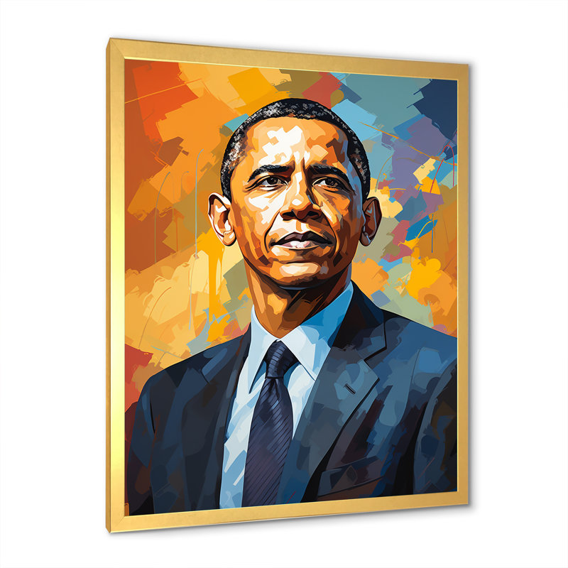 «Popart Obama Portrait - President», reproduction sur toile_105809, H 40 po x l 30 po x P 1,5 po, Encadrement doré