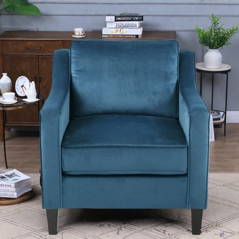 Chaise d'appoint moderne en velours bleu avec accoudoirs inclinés pour la maison