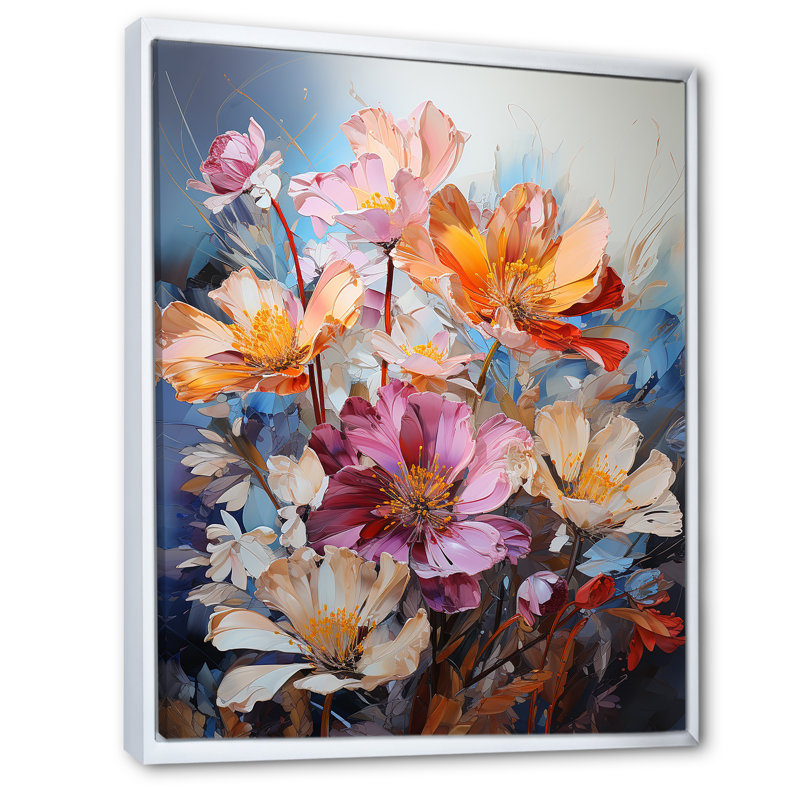 Multicolore brillant oiseaux de paradis I sur toile, Cadre flottant blanc, H 32 po x l 24 po x P 1 po