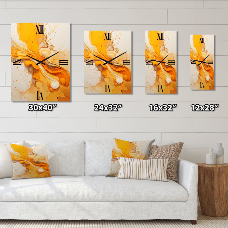 Undefined Continuation Liquid Waves Yellow III - Abstract Shapes Wall Clock, Extra Large